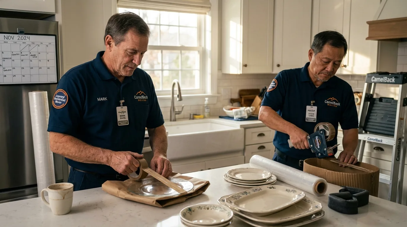 Professional crew packing kitchen dishware in Alderson, WV